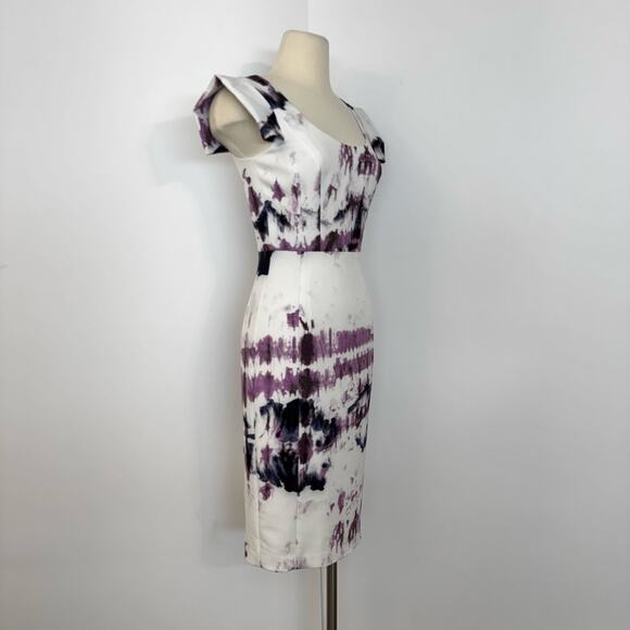 Black Halo Amelie Cap-Sleeve Sheath Dress in Tyrian Tides 2 - Picture 4 of 11